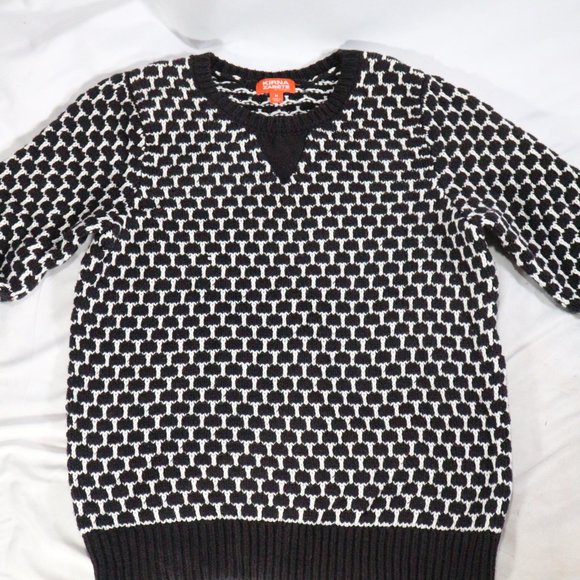 KIRNA ZABETE Black and White Woven Half Sleeve Sweater Sz Medium US Women - Picture 2 of 9